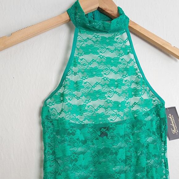 NEW Frederick's of Hollywood Margarita Green Sheer Floral Lace Teddy Bodysuit - Picture 2 of 10